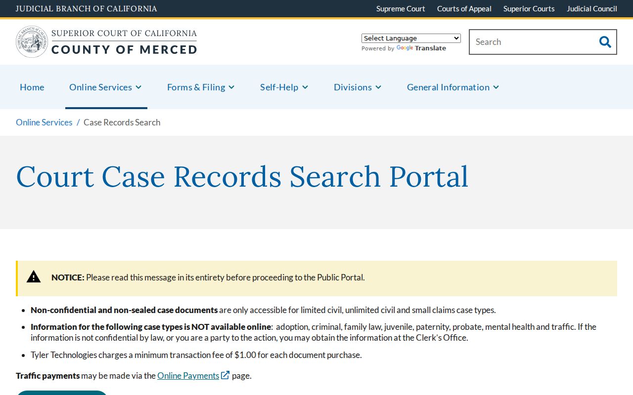 Merced residents directory Superior Court case records search