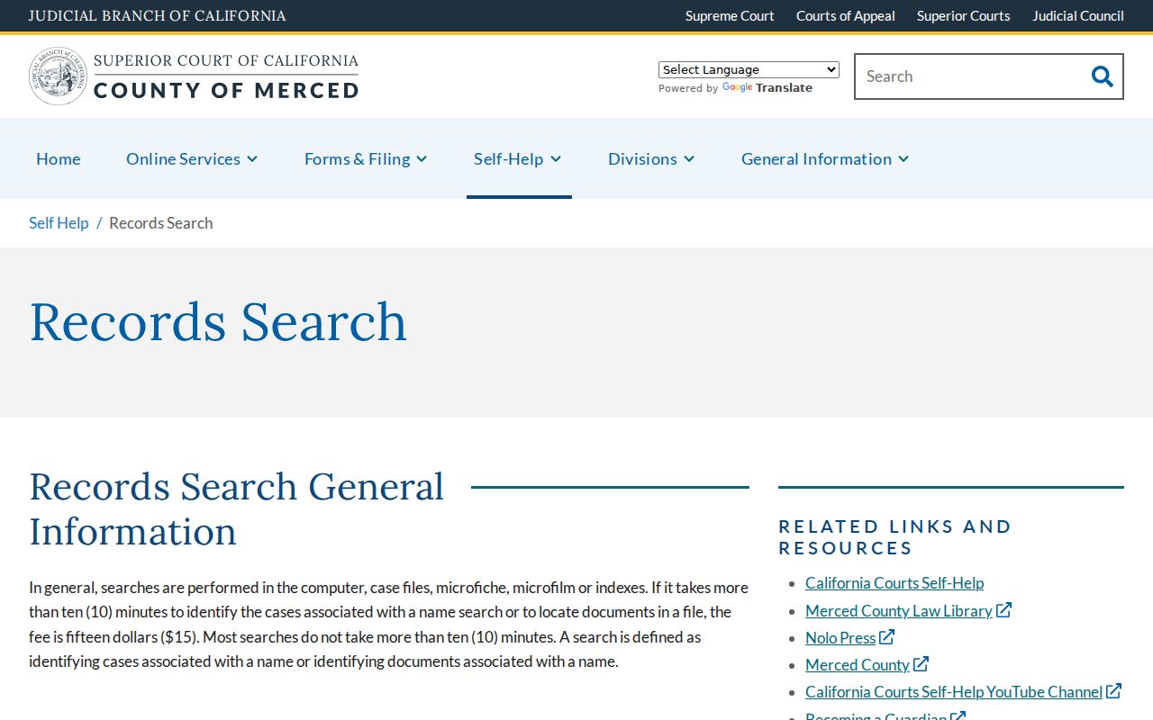 Merced resident lookup Superior Court records search